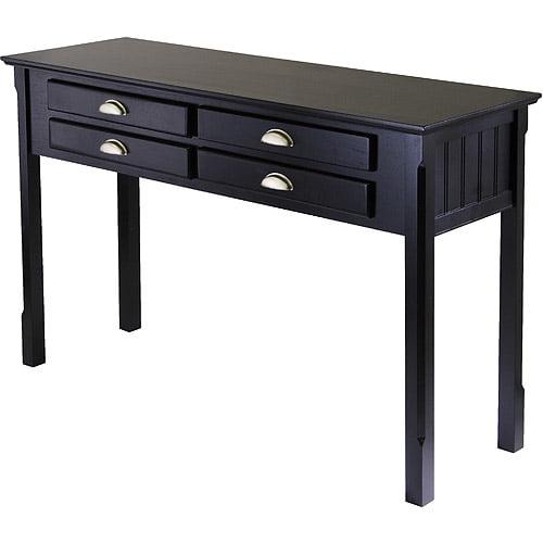 Black Beechwood Rectangular Console Table with Storage Drawers