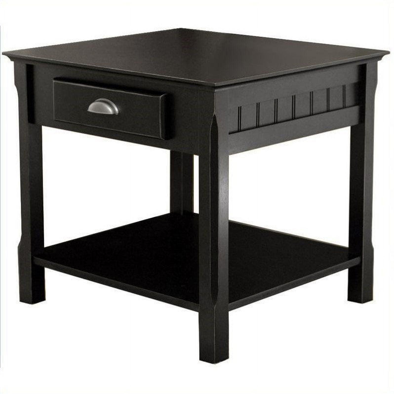 Transitional Timber Black Wood End Table with Drawer and Shelf