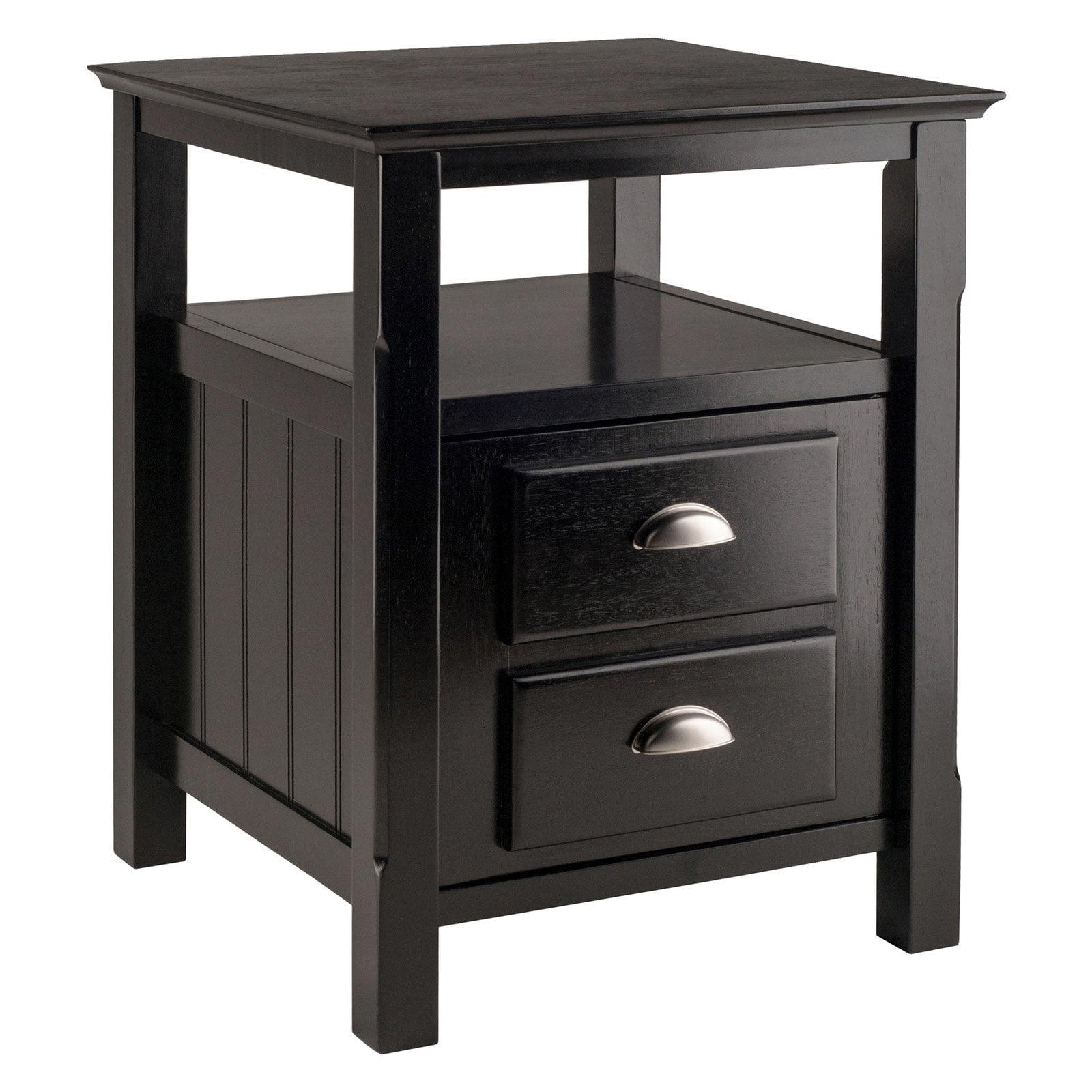 Transitional Black Solid Wood 2-Drawer Night Stand