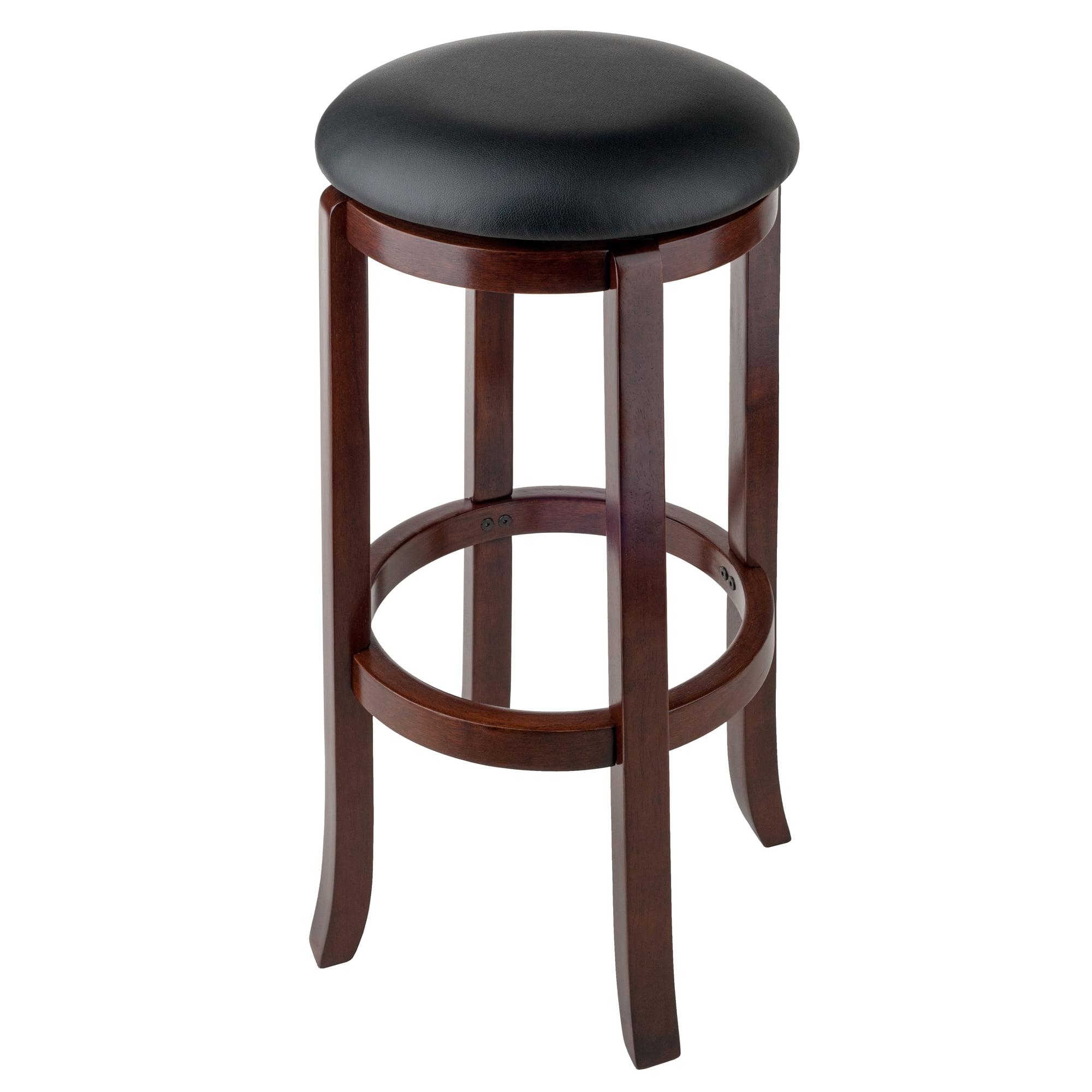 Elegant Transitional 30" Swivel Bar Stool in Walnut & Black Leather