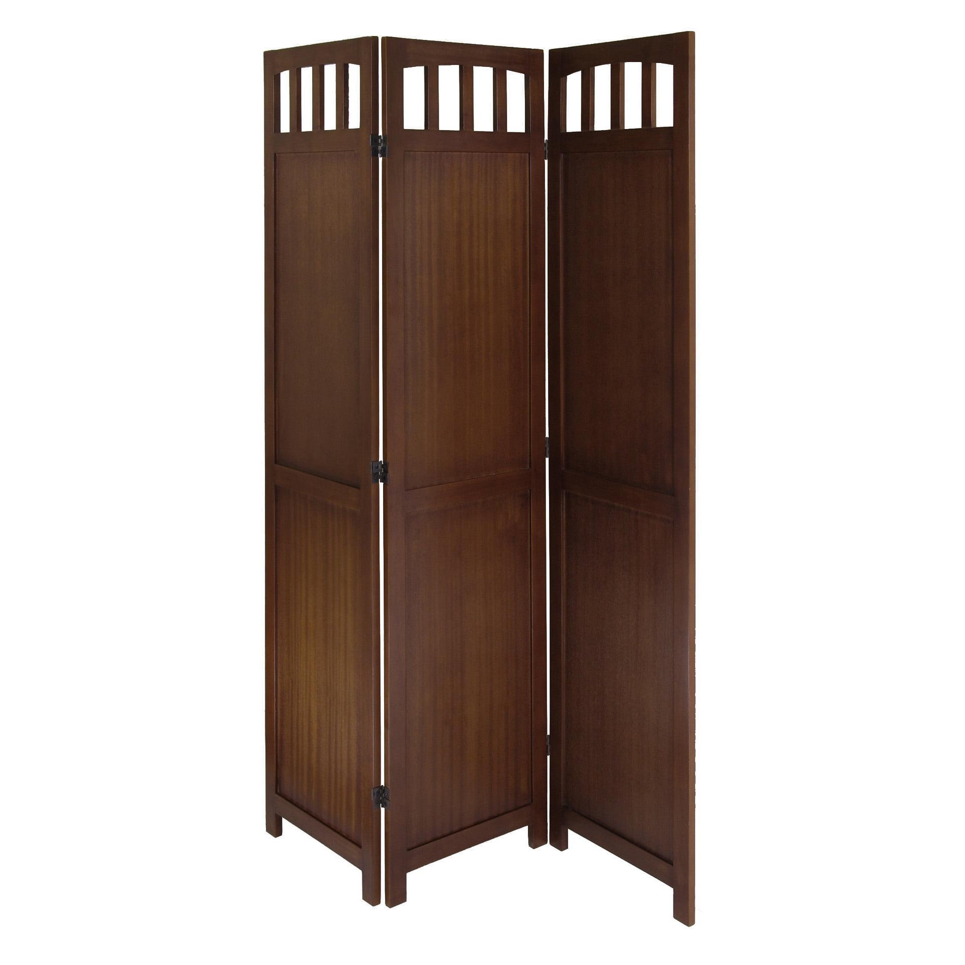 Antique Walnut 3-Panel Wood Folding Room Divider