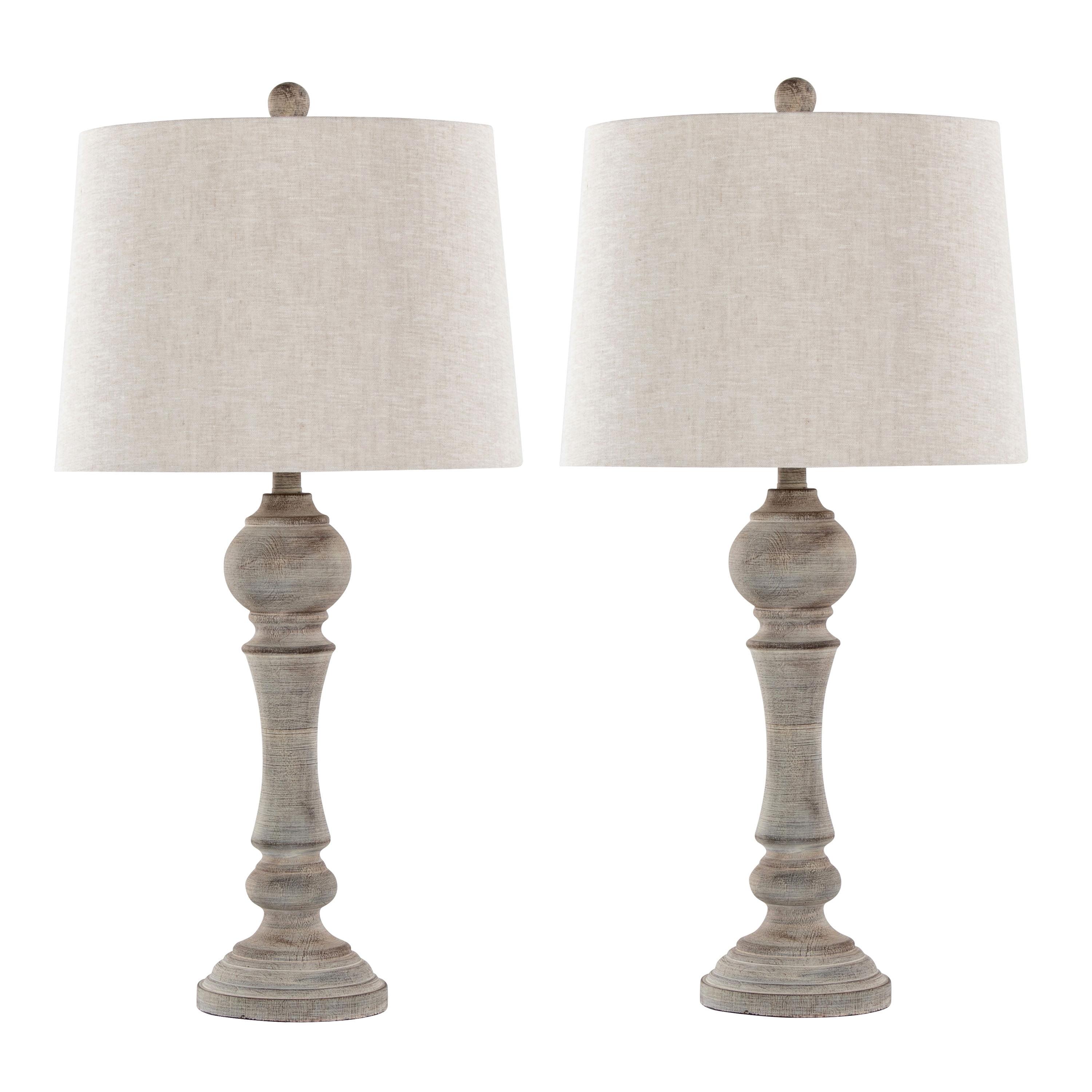 LumiSource (Set of 2) Winston 32" Farmhouse Poly Table Lamps Reclaimed Gray Polyresin with Oat Linen Shade from Grandview Gallery: UL Listed