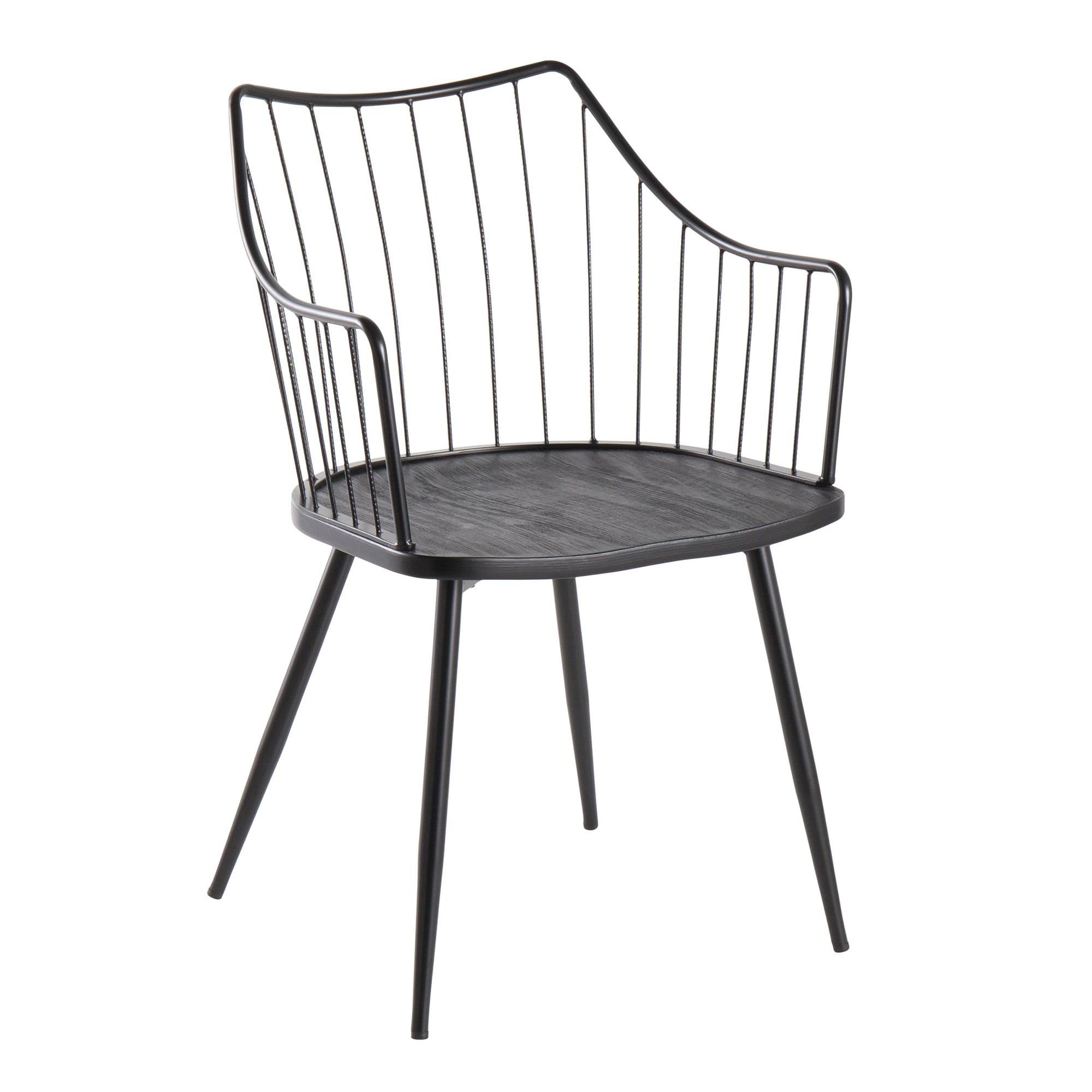 Winston Transitional Black Metal Arm Chair with Wood Seat