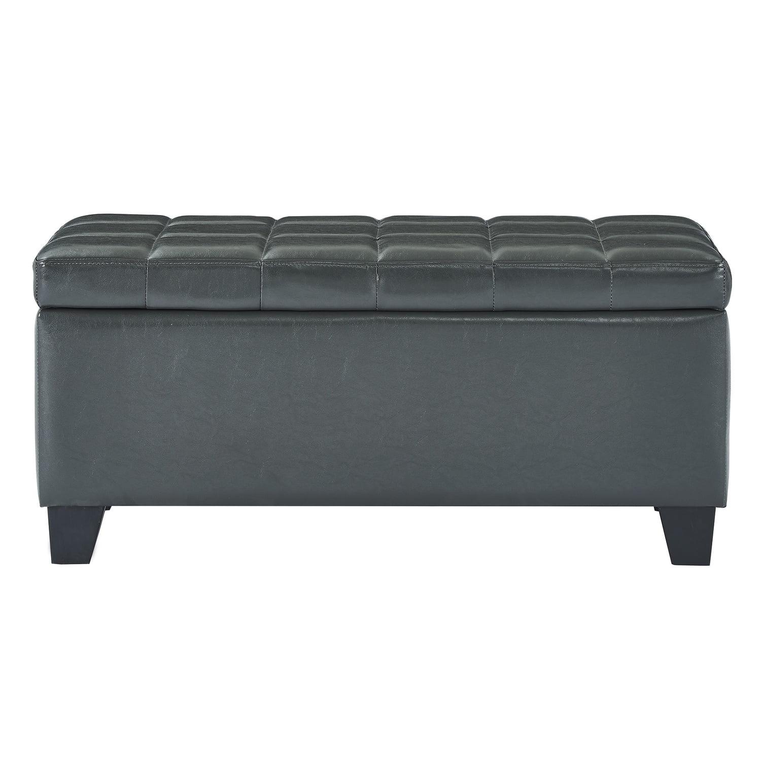 Winston Faux Leather Storage Ottoman Grey Transitional