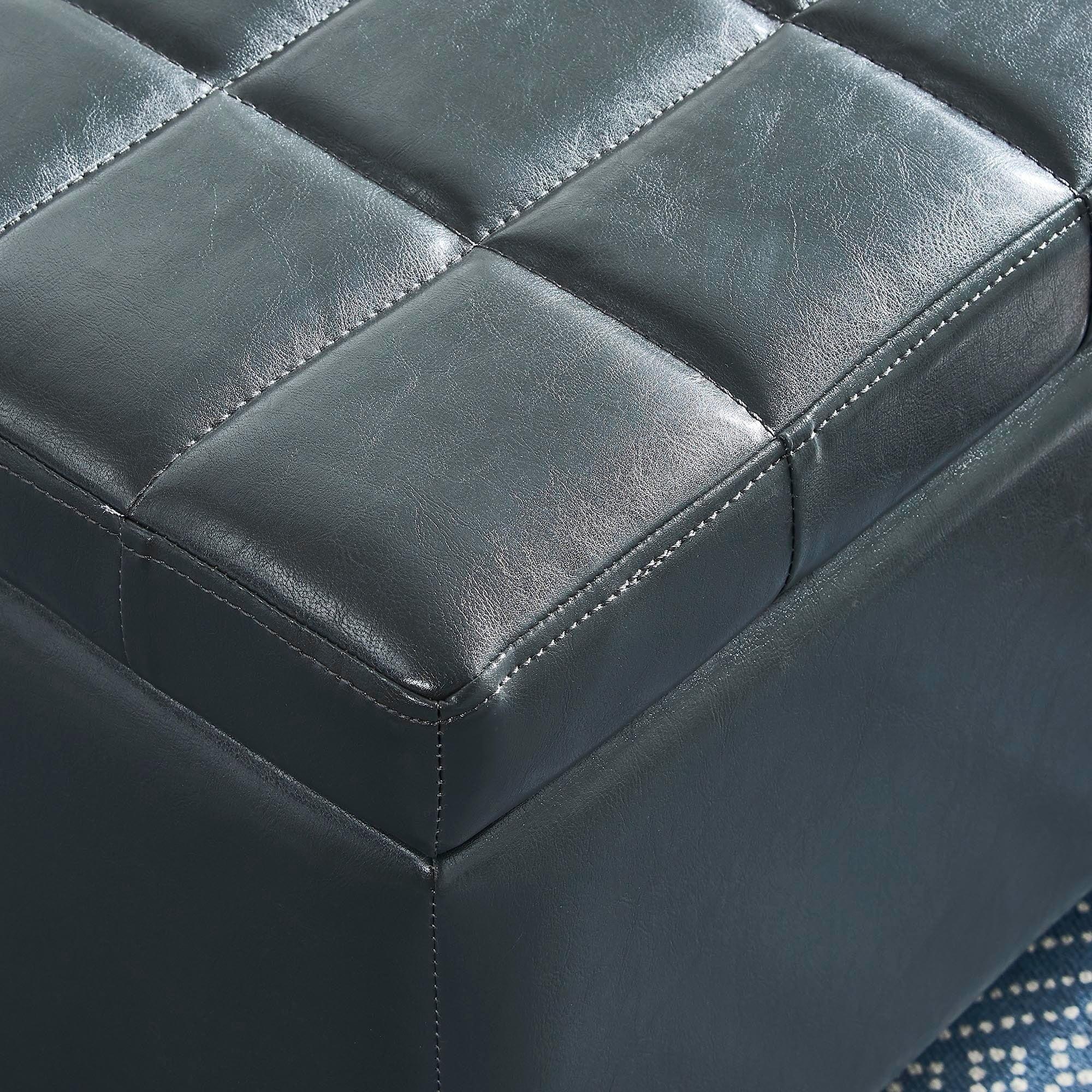Sleek Gray Faux Leather Tufted Storage Ottoman 35.5"