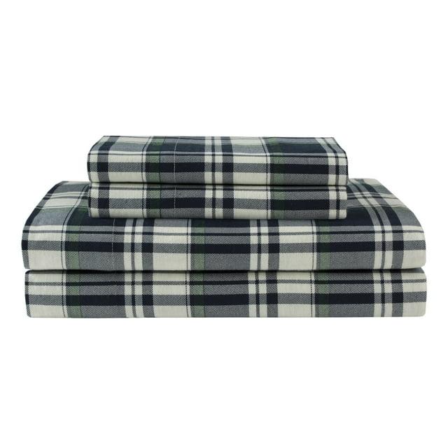Winter Nights Cotton Flannel Sheet Set, Queen, Navy Plaid