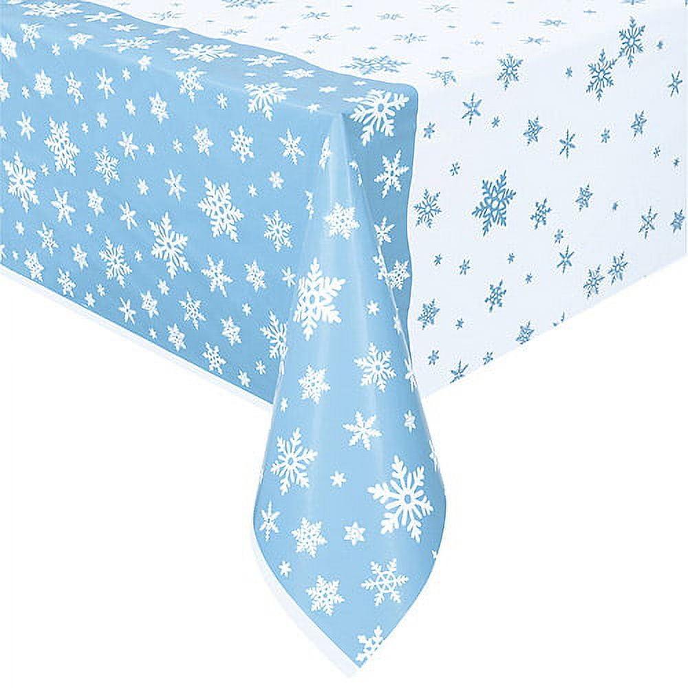 Blue and White Snowflakes Rectangular Plastic Tablecloth