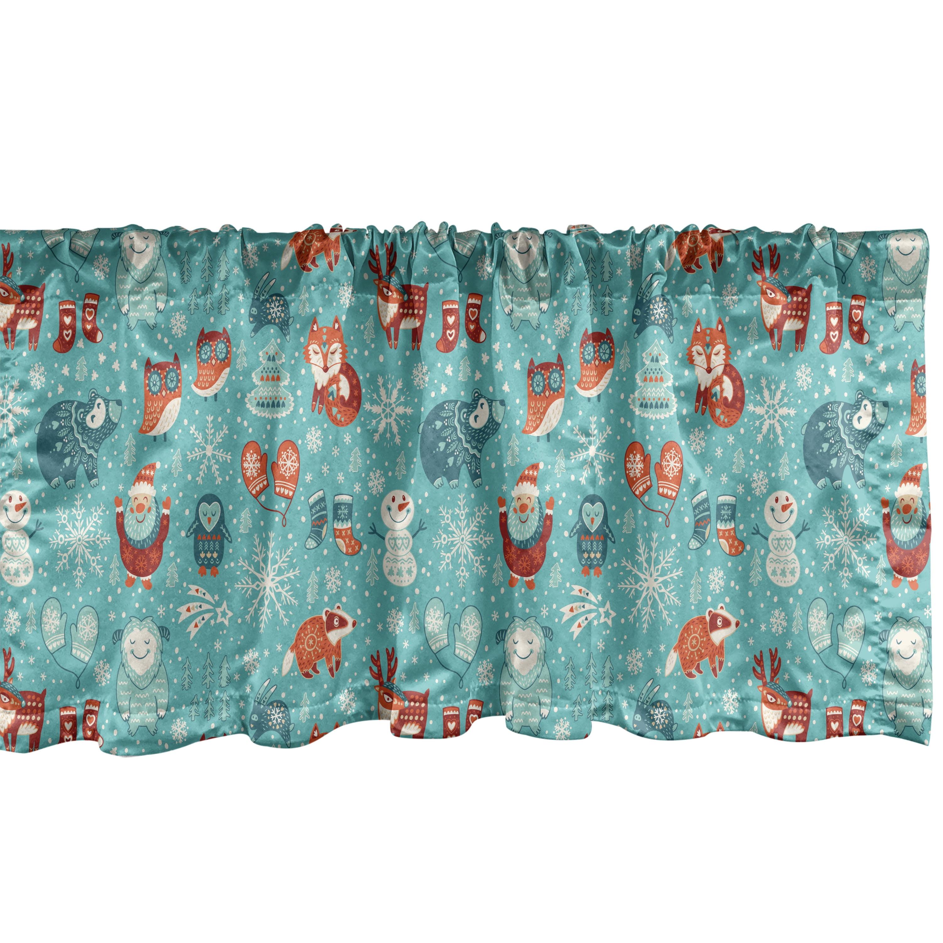 Ambesonne Winter Valance Pack of 2 Cartoon of Santa Owl Aqua Vermillion