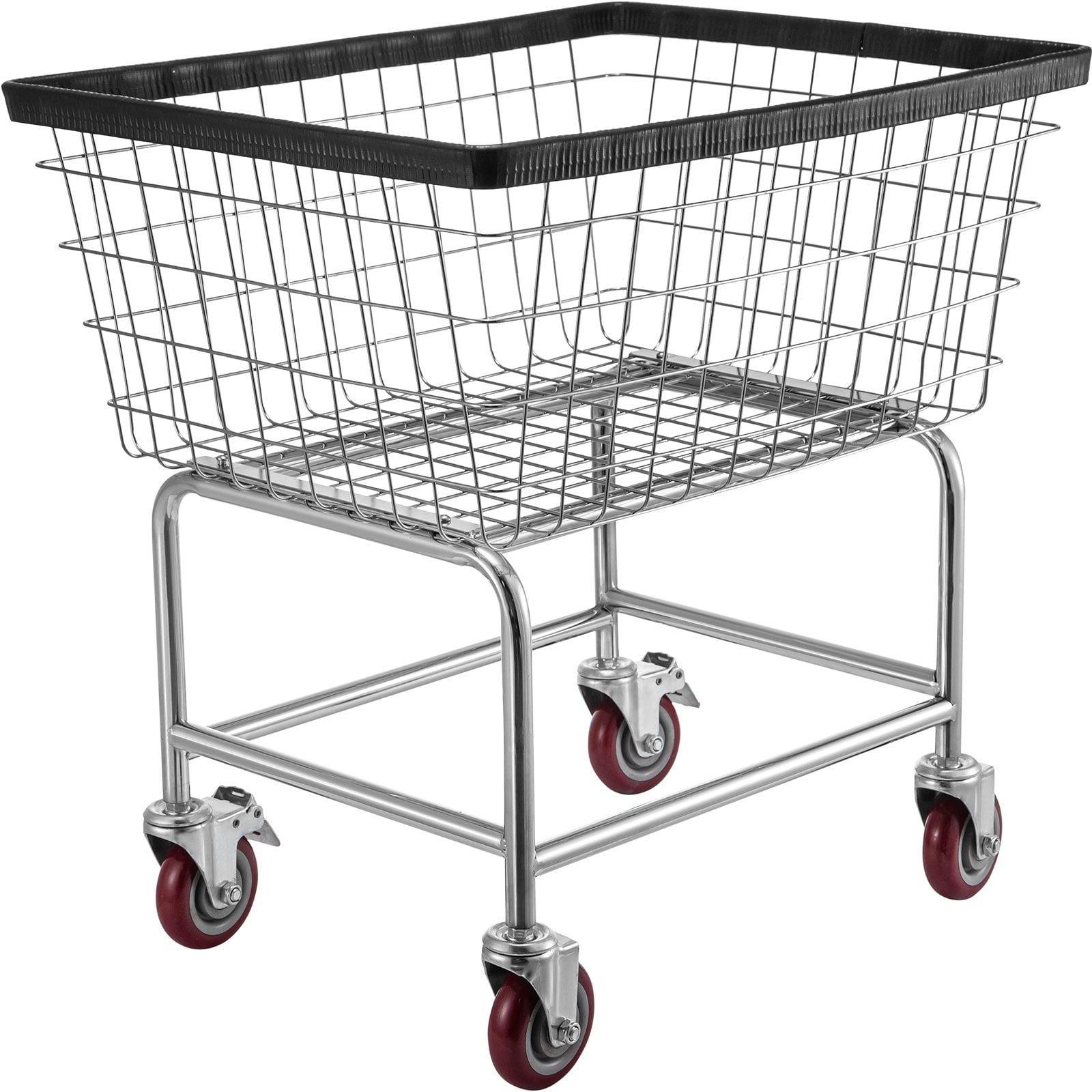 Chrome Finish Steel Wire Laundry Cart with Wheels