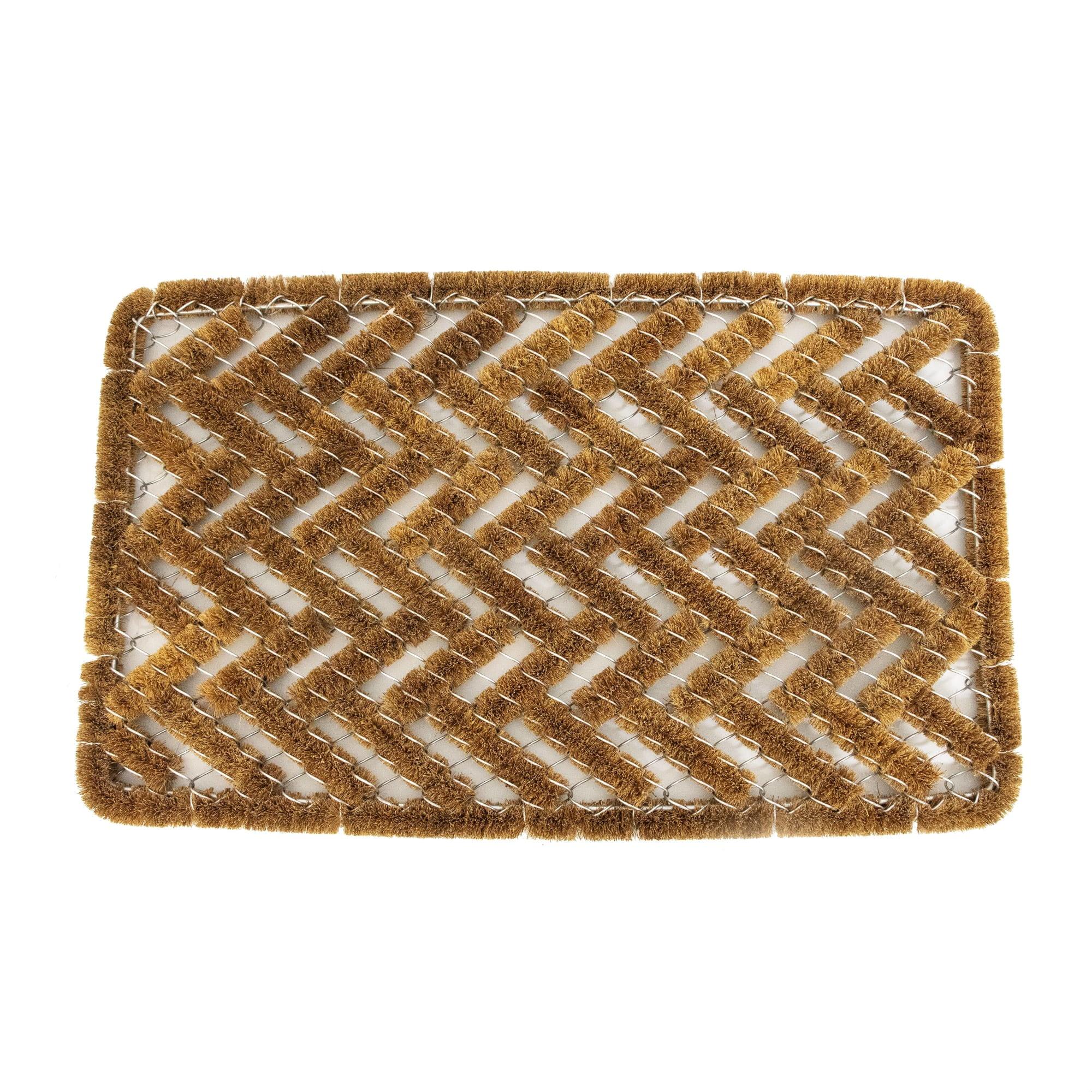 Norman Librett Wire Weave Scraper Door Mat, Basket Weave Floor Doormat, Rectangle in Coconut Fiber, Natural Brown, 18 x 30 Inches