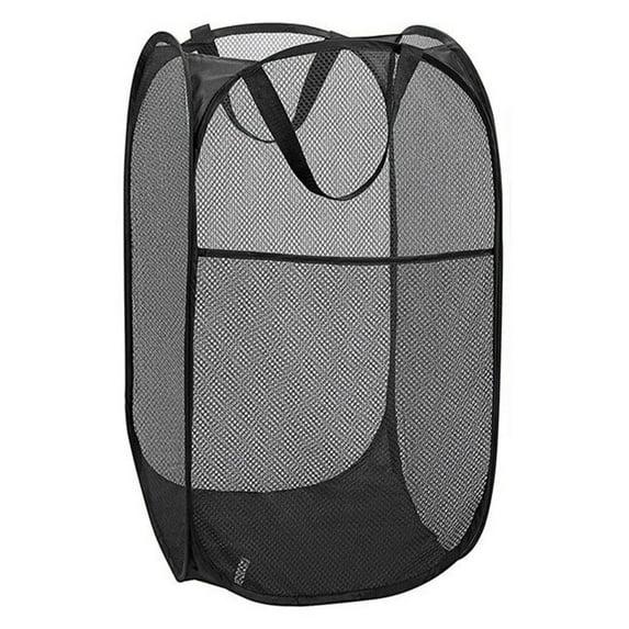 Collapsible Mesh Pop Up Laundry Baskets with Wide Opening and Side Pocket – Laundry Hamper, Breathable, Sturdy, Foldable, and Space-Saving Design for Clothes and Storage (Black)