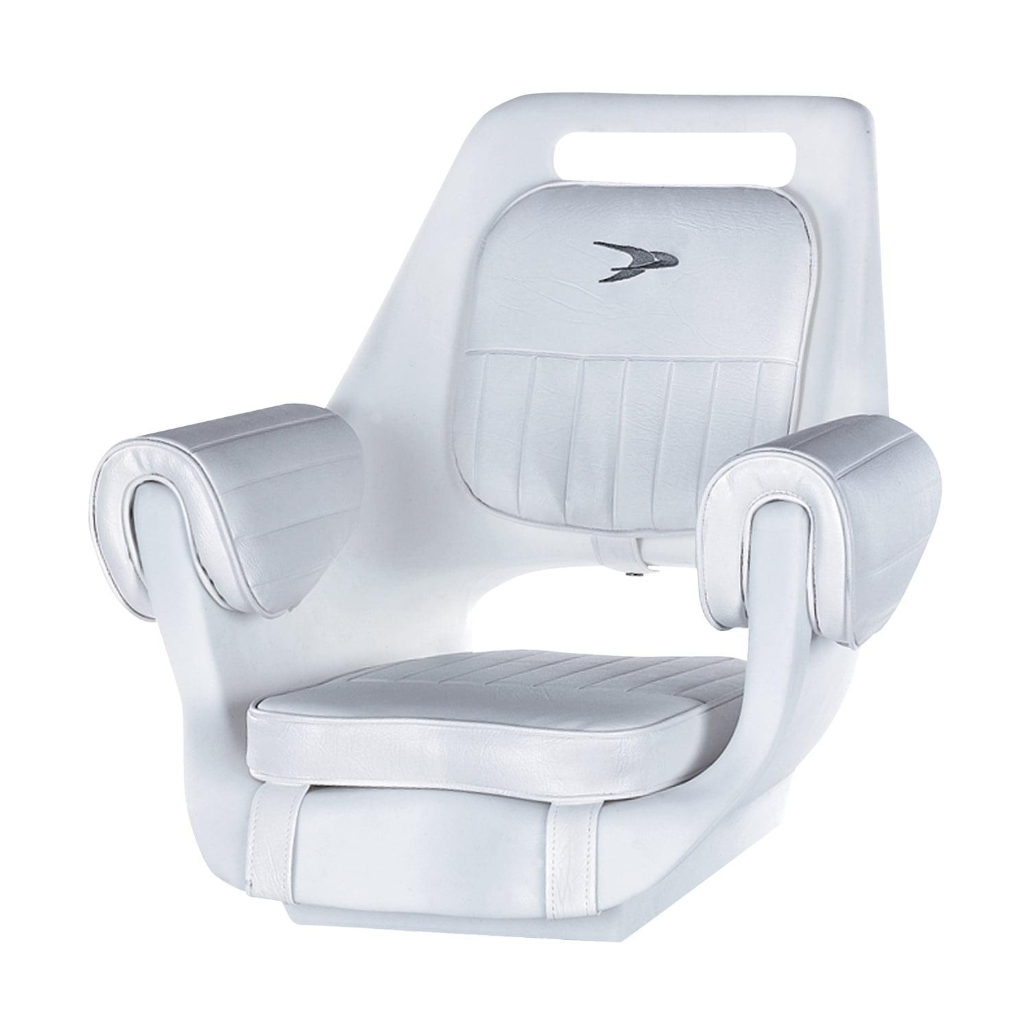 White Deluxe Marine Pilot Chair with Cushions and Mounting Plate