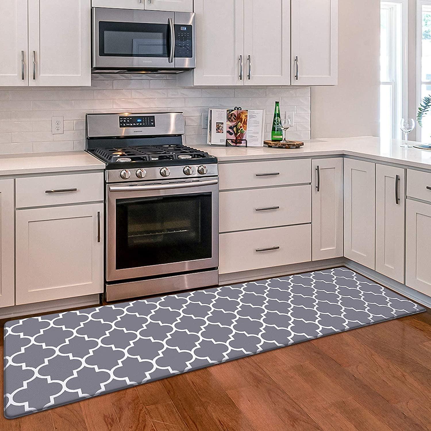 Grey PVC Anti-Fatigue Kitchen Mat with Geometric Pattern