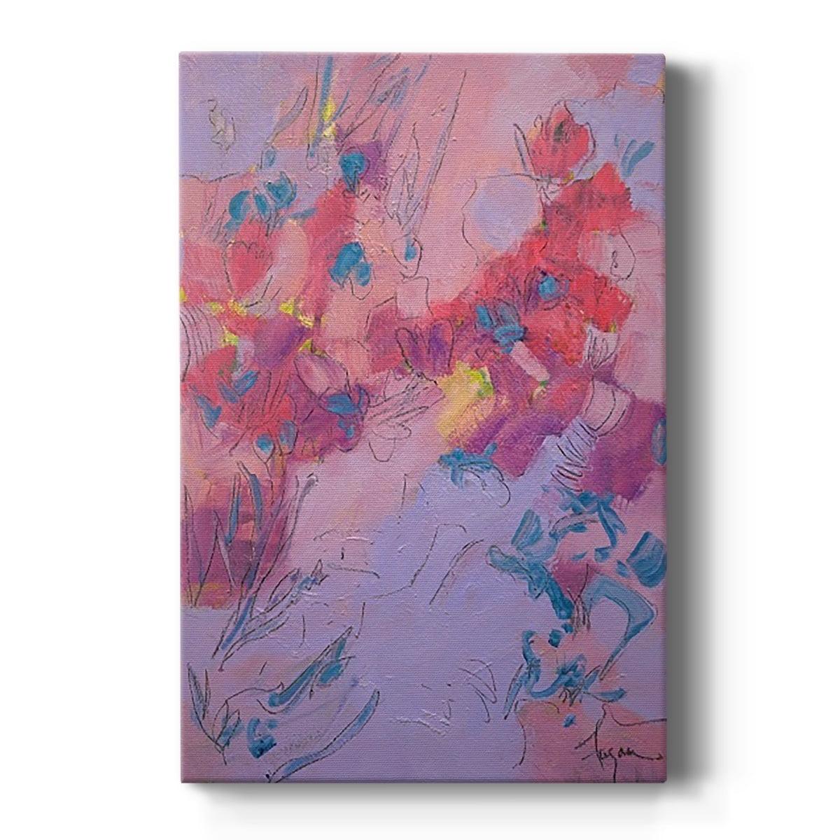 Pink and Red Floral Abstract Canvas Art 14" x 14"