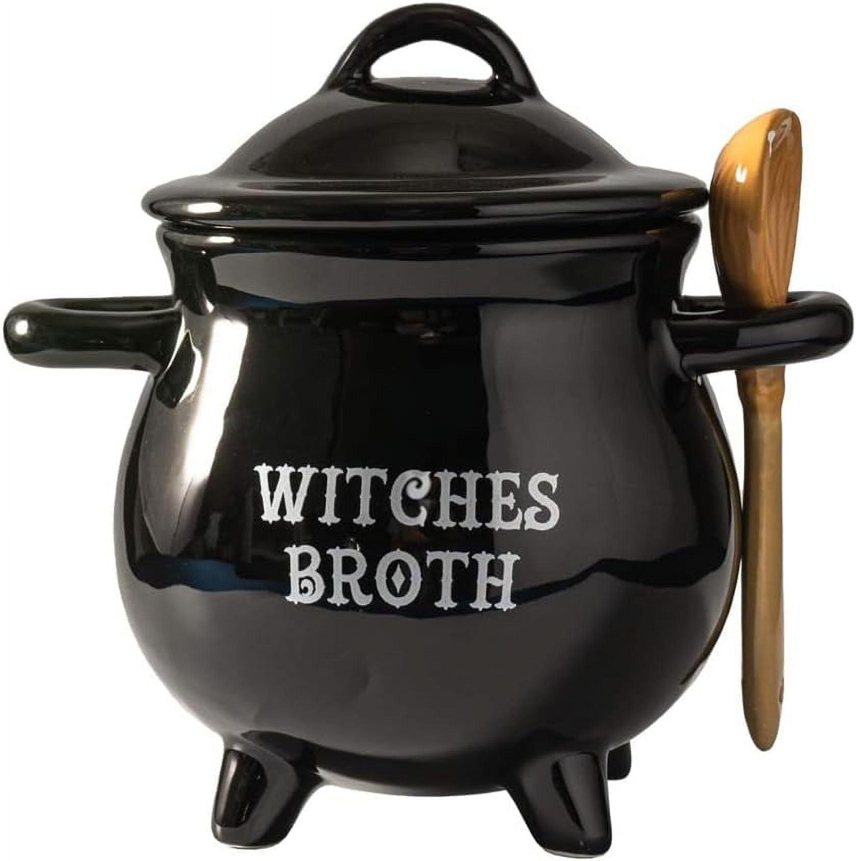 Pacific Giftware Witches Broth Cauldron Ceramic Bowl with Broom Spoon