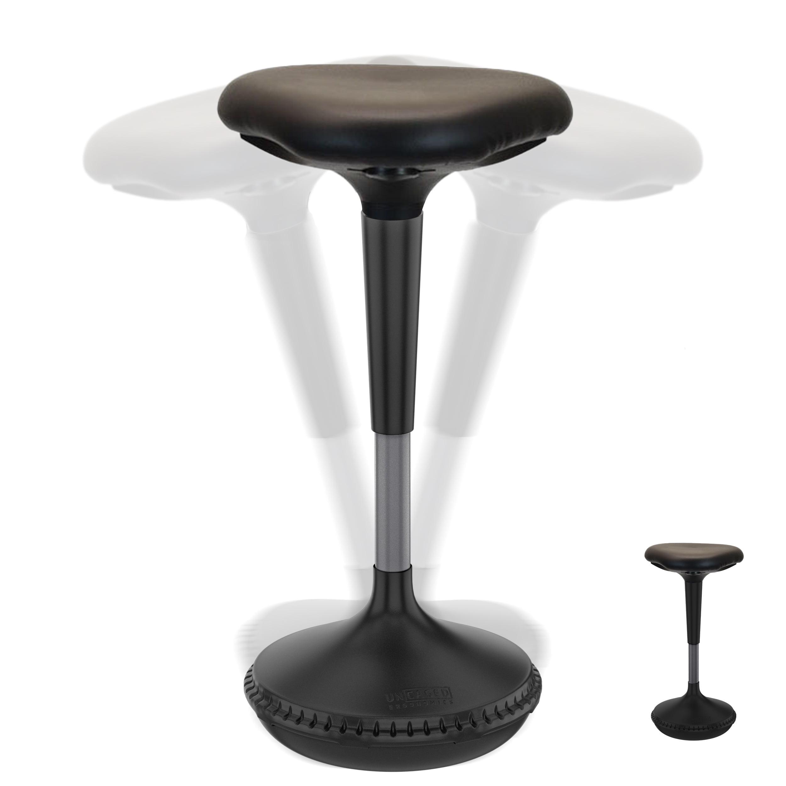 Adjustable Black Faux Leather Saddle Swivel Stool