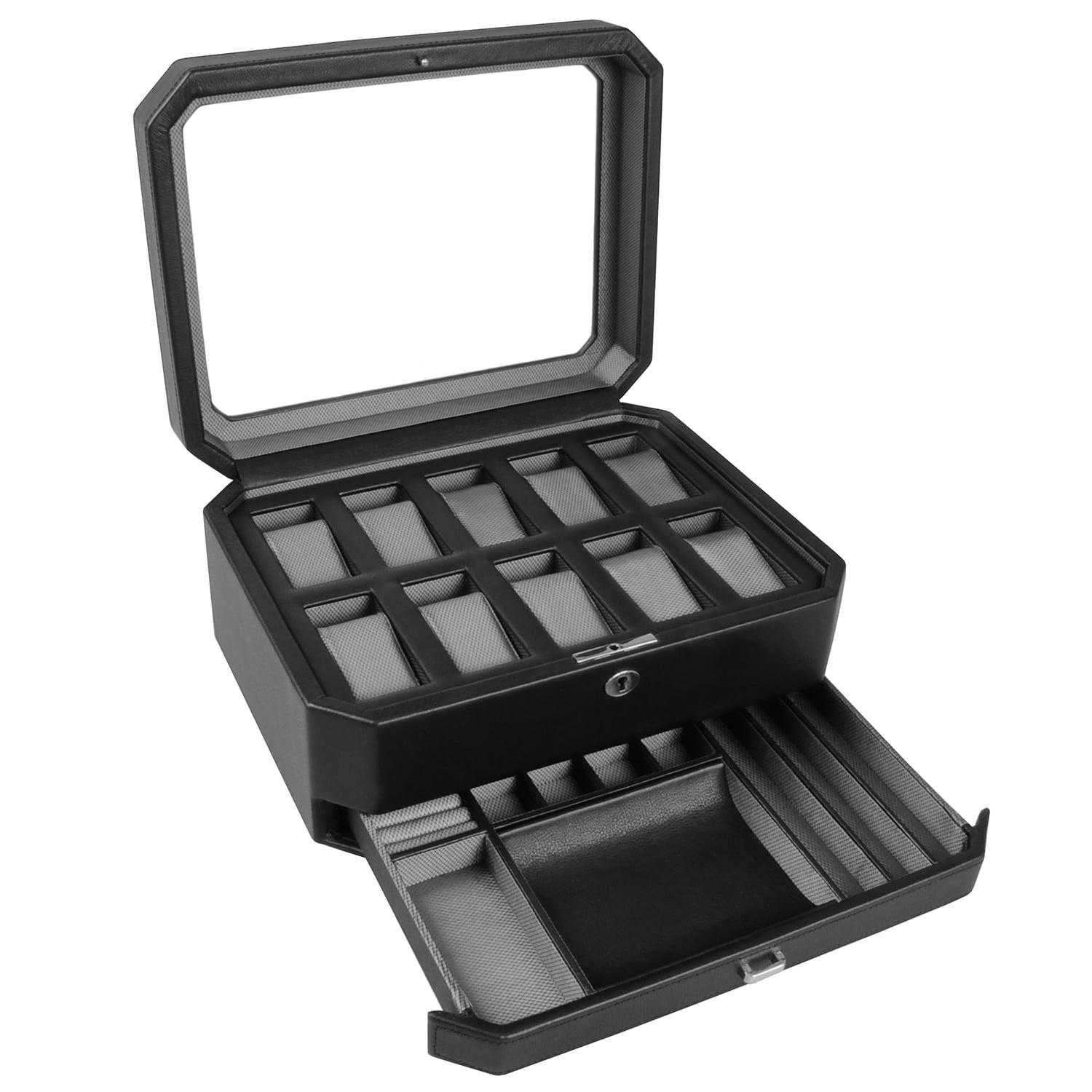Wolf 4586029 Windsor 10 Piece Watch Box with Drawer in Black & Grey MSRP $369