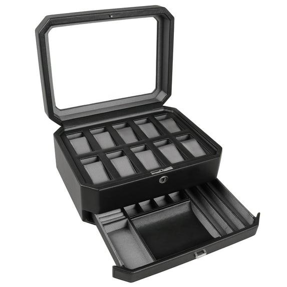 Wolf 4586029 Windsor 10 Piece Watch Box with Drawer in Black & Grey MSRP $369
