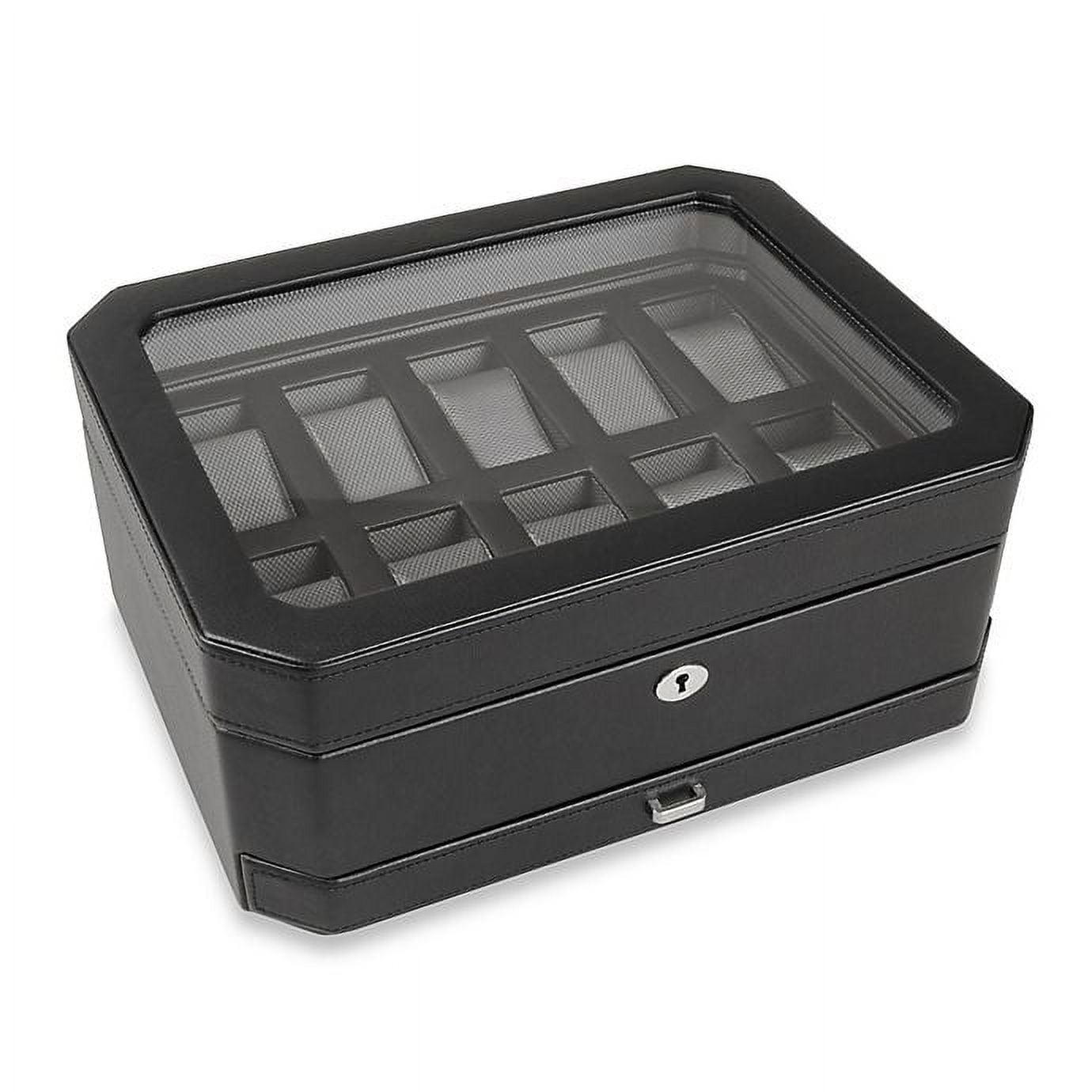 Windsor Mid-Century Black Faux Leather 10-Piece Watch Box with Drawer