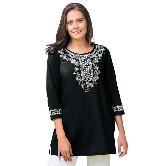 Woman Within Women's Plus Size Embroidered Knit Tunic - 18/20, Black