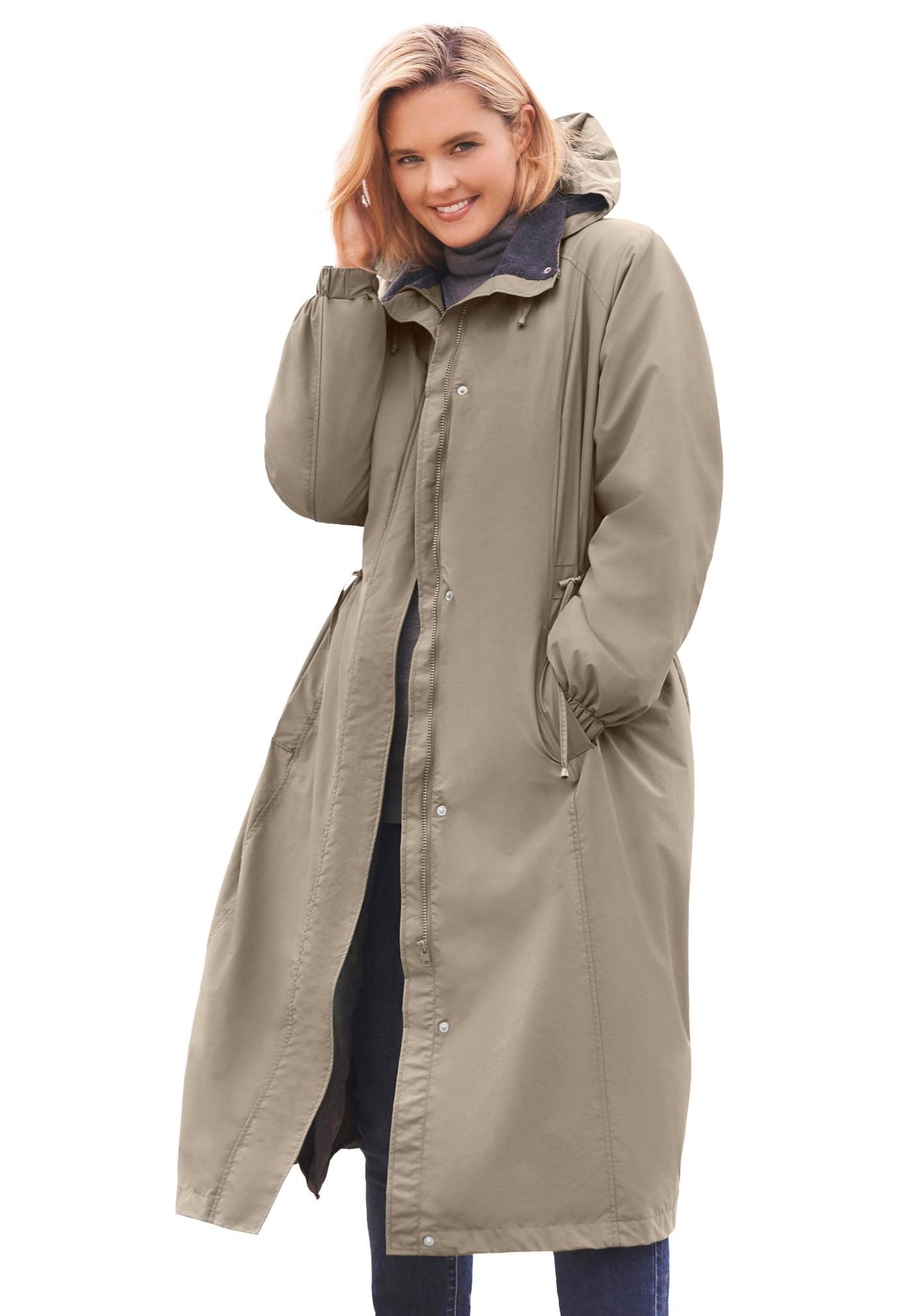 Woman Within Women's Plus Size Long Hooded Taslon Jacket - 22/24, Bark