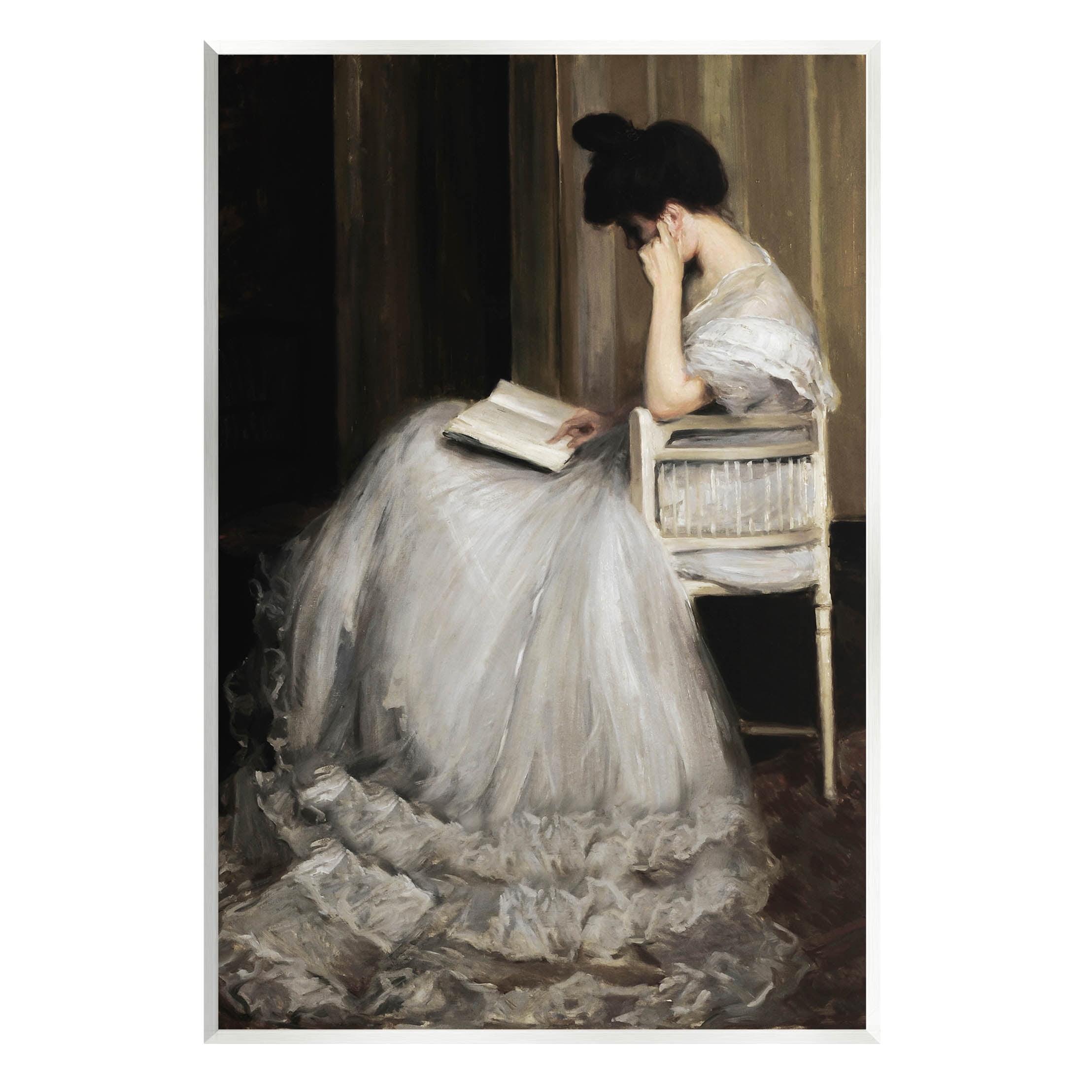 Elegant Woman Reading Portrait on MDF Wood Wall Art