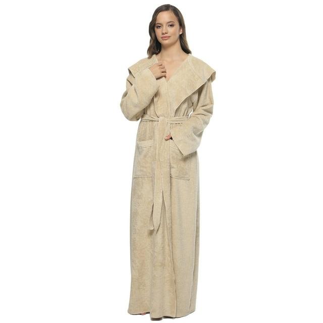 Women's Angel Stlyle Robe Ankle Long Hooded Turkish Cotton Bathrobe Medium - Latte