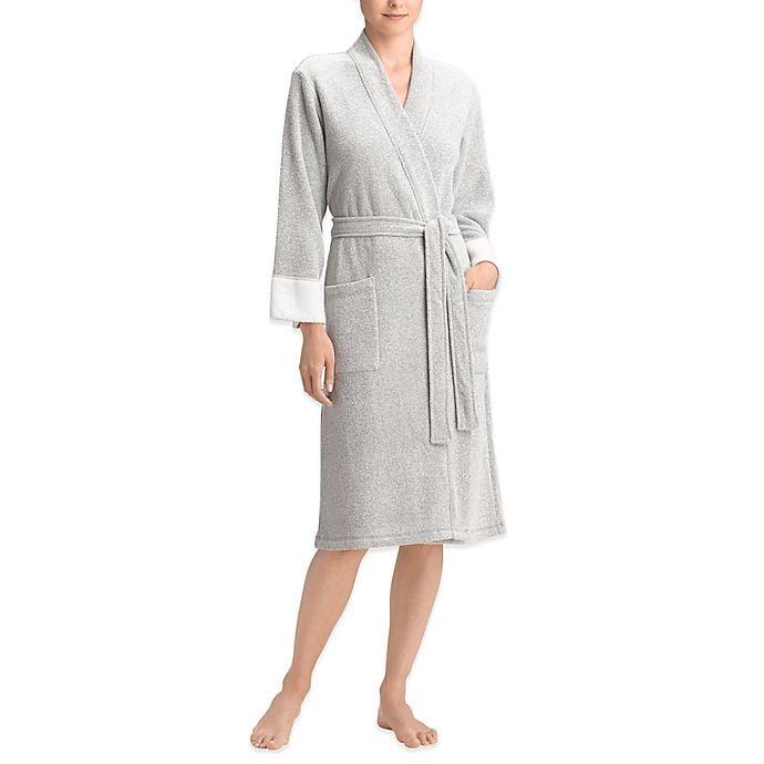 Heather Grey Brushed Terry Long Sleeve Wrap Robe