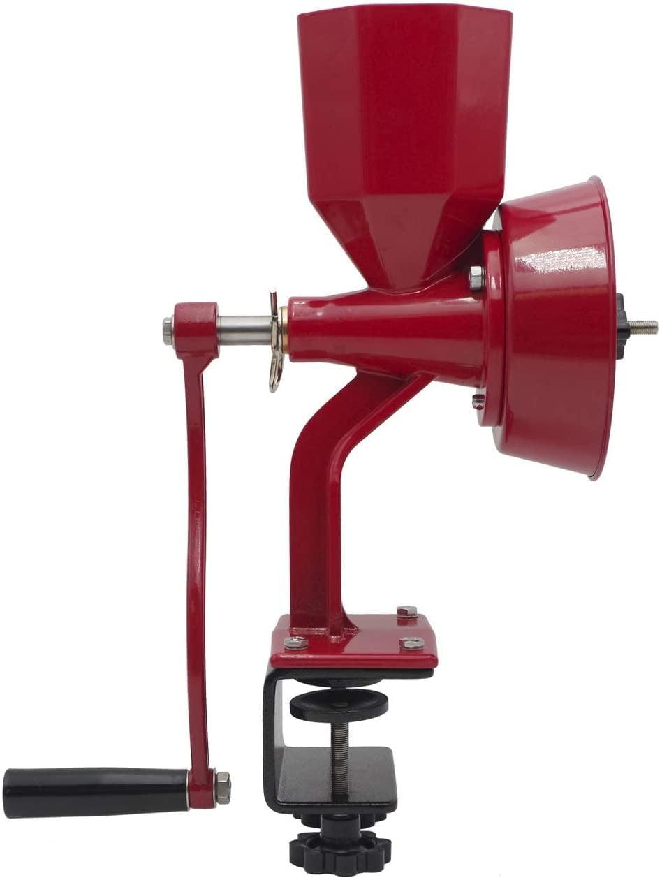 WONDERMILL Manual Hand Crank Grain Mill-Corn, flour mill grinder for home kitchen-Aircraft Aluminum. For Dry and Oily Grains - High Hopper, Spice, Wheat Stone Mill (Red).