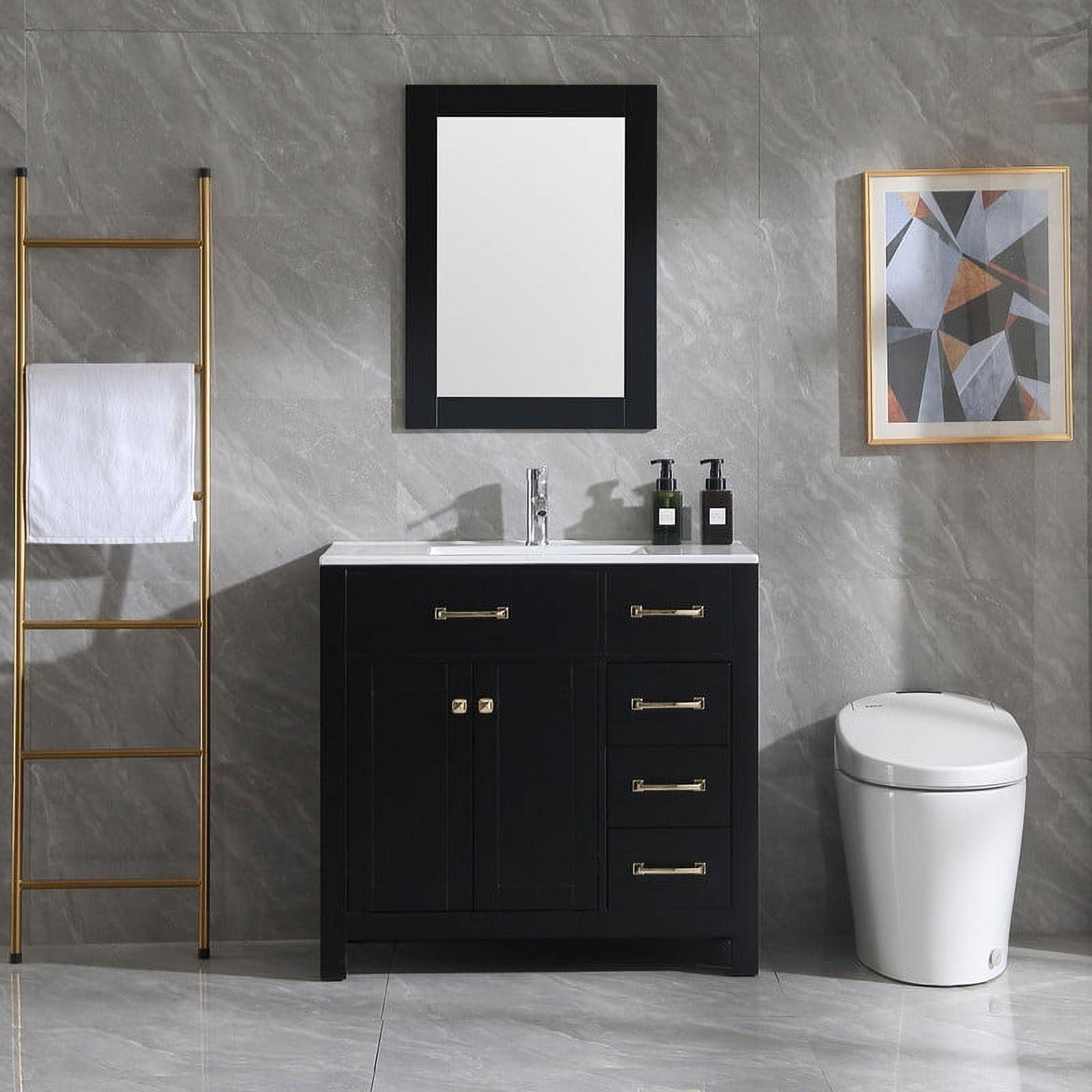 Wonline 36" Luxurious Bathroom Vanity with Sink Combo Set,Free Standing Bathroom Vanity Cabinet w/Thickened Wood, Faucet, Painted Surface, Mirror, Black