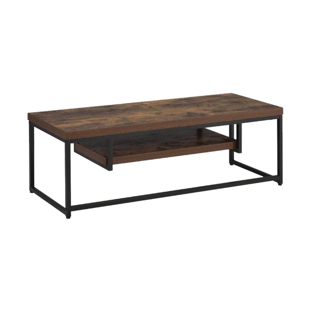 Sleek Weathered Oak and Black Metal TV Stand with Open Shelf