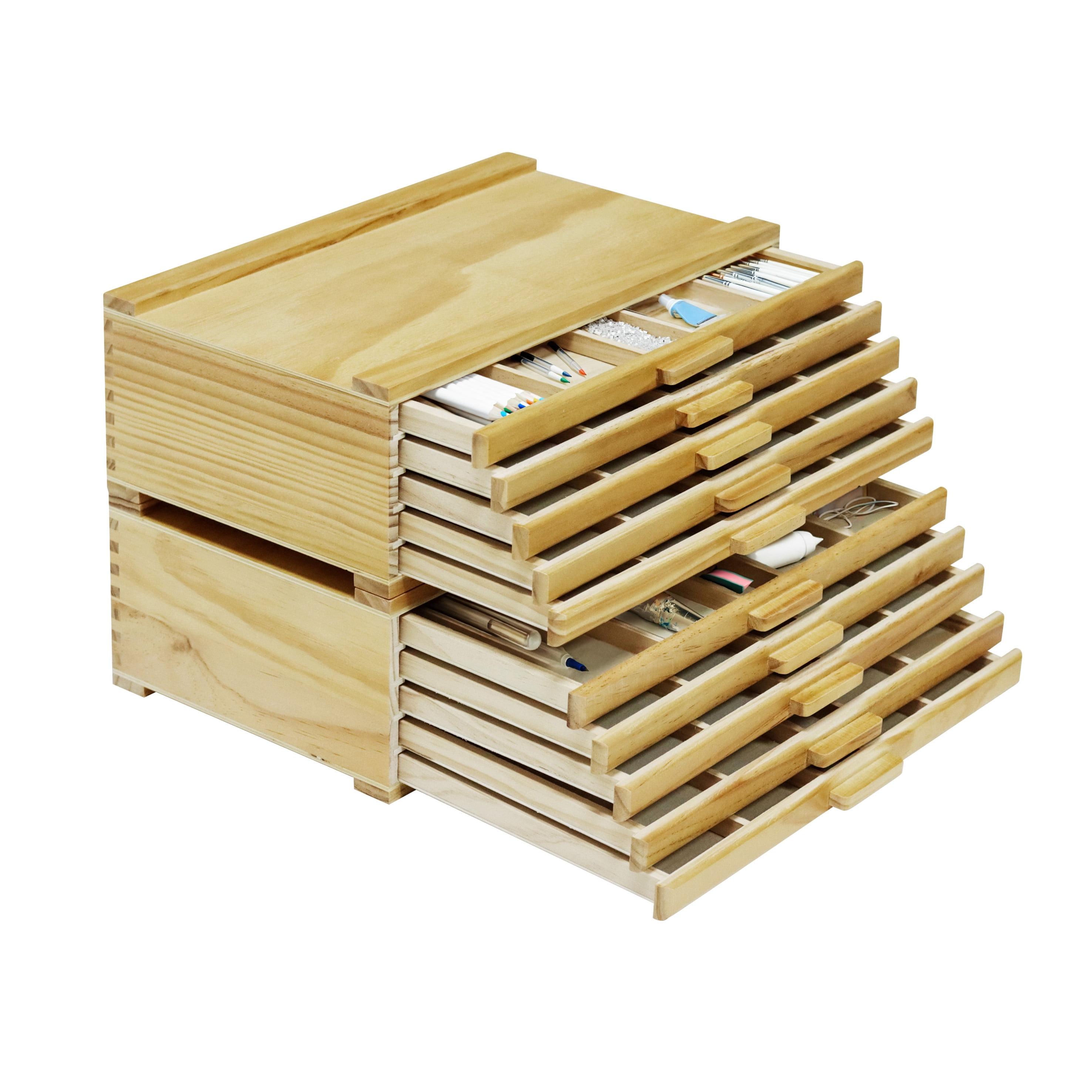 Pine Wood 10-Drawer Artist Storage Box with Organizers