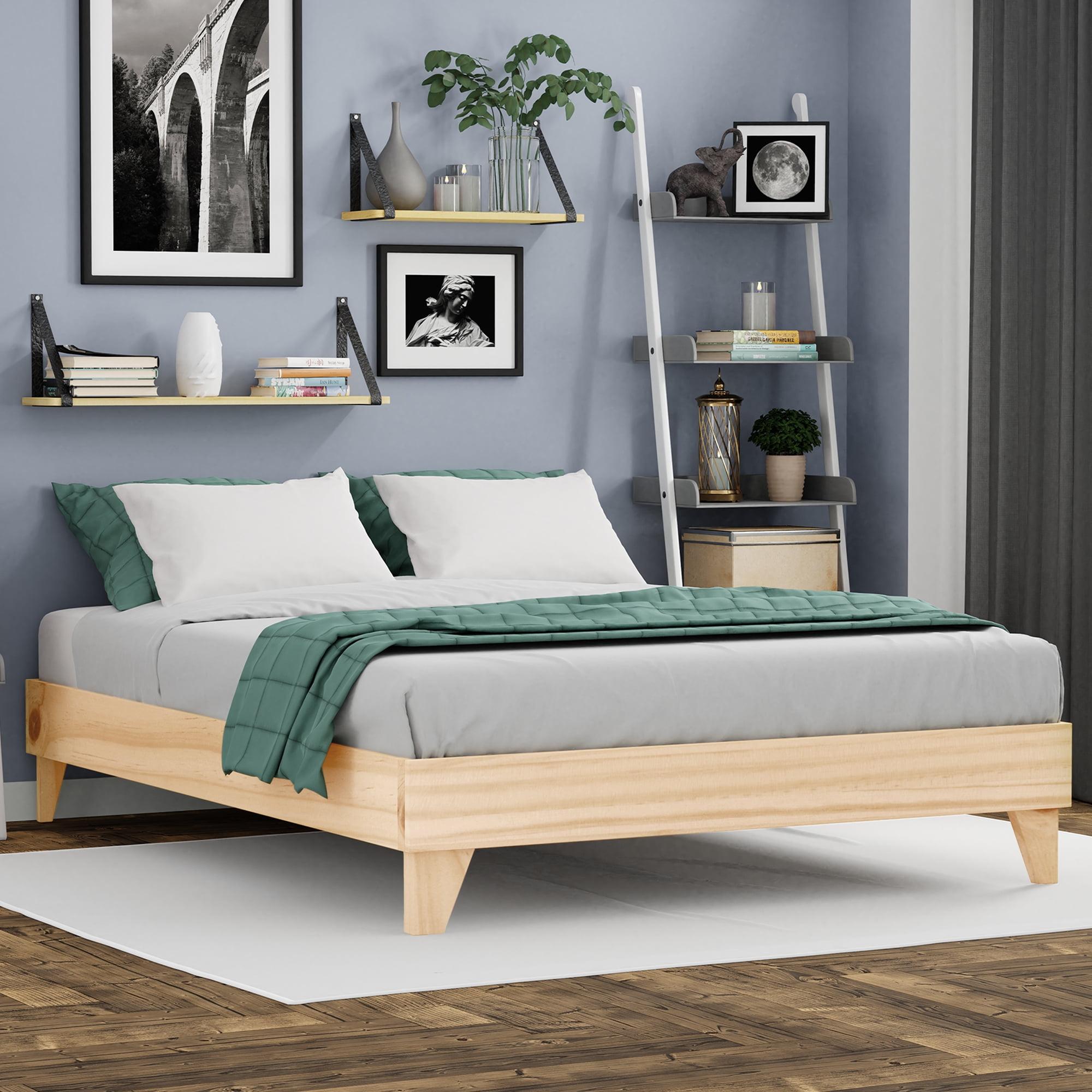 Natural Pine Twin Platform Bed Frame with Slats