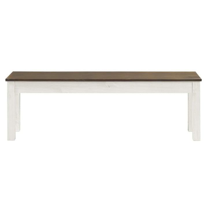 White Distressed Pine Wood Bench with Brown Lacquer Seat