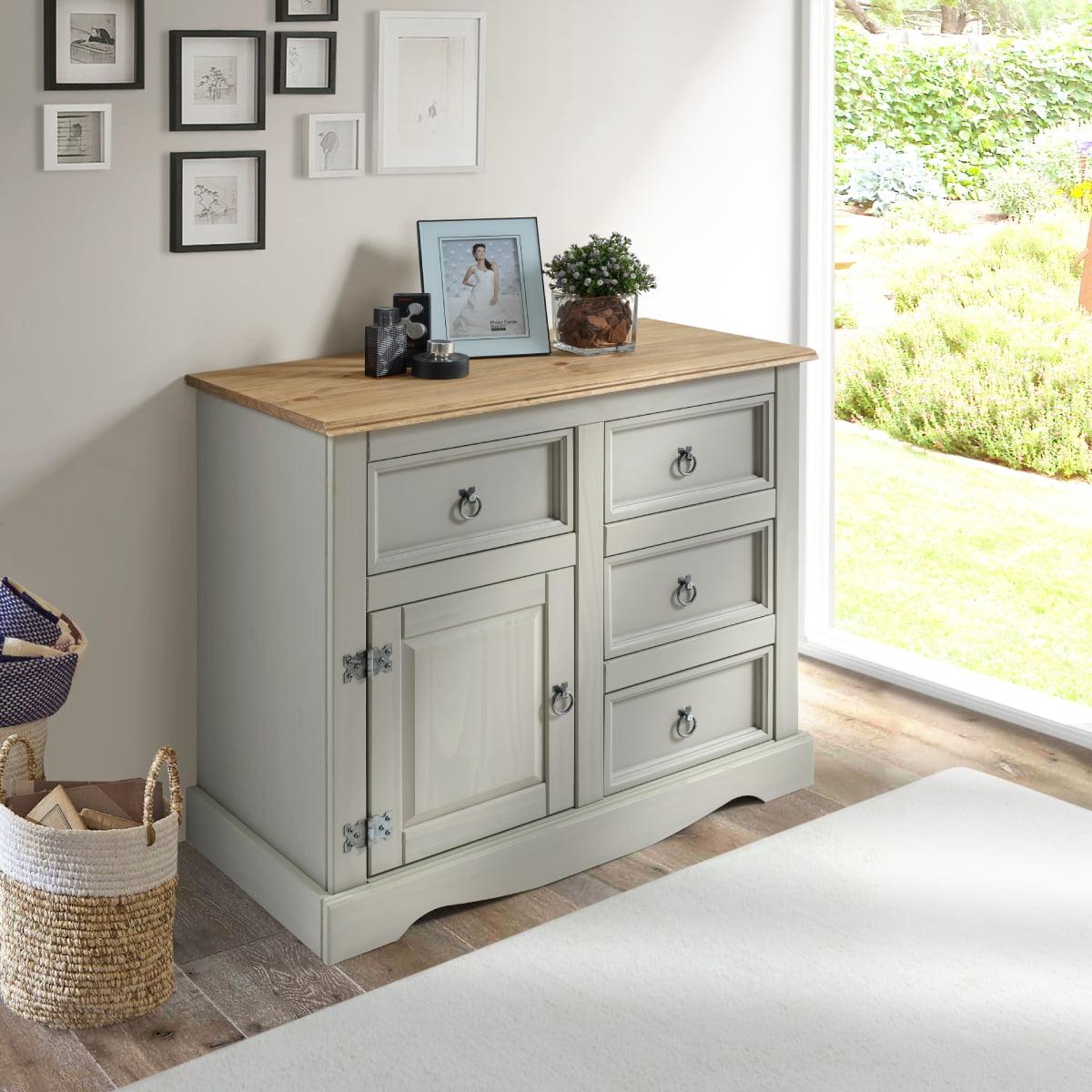 Wood Buffet Sideboard 1 Door 4 Drawers Corona Gray | Furniture Dash