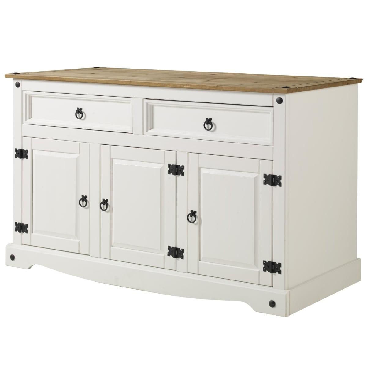 White Wash Pine Wood Sideboard with Antique Brown Top