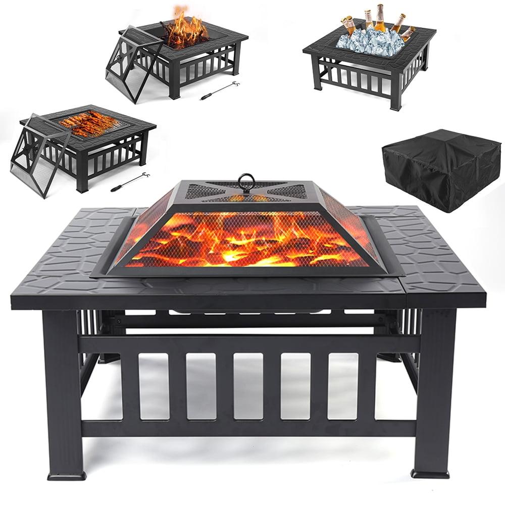 32" Charcoal Iron Square Fire Pit with Mesh Screen