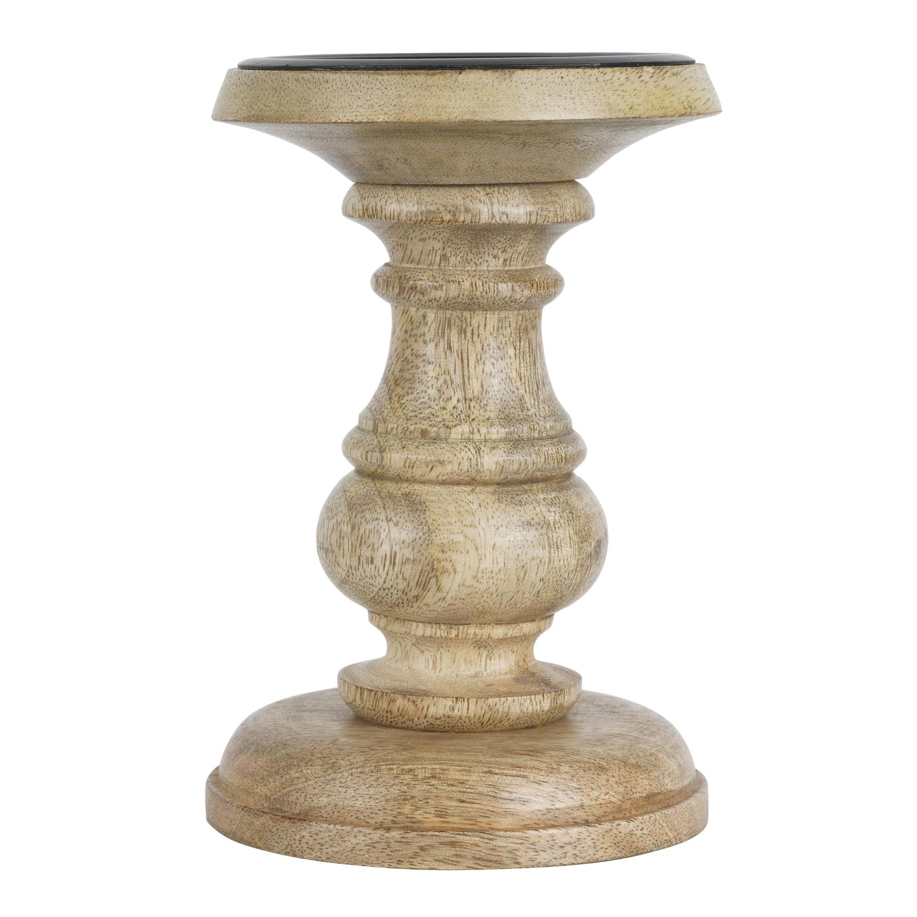 Natural Wood Carved 6" Pillar Candle Holder