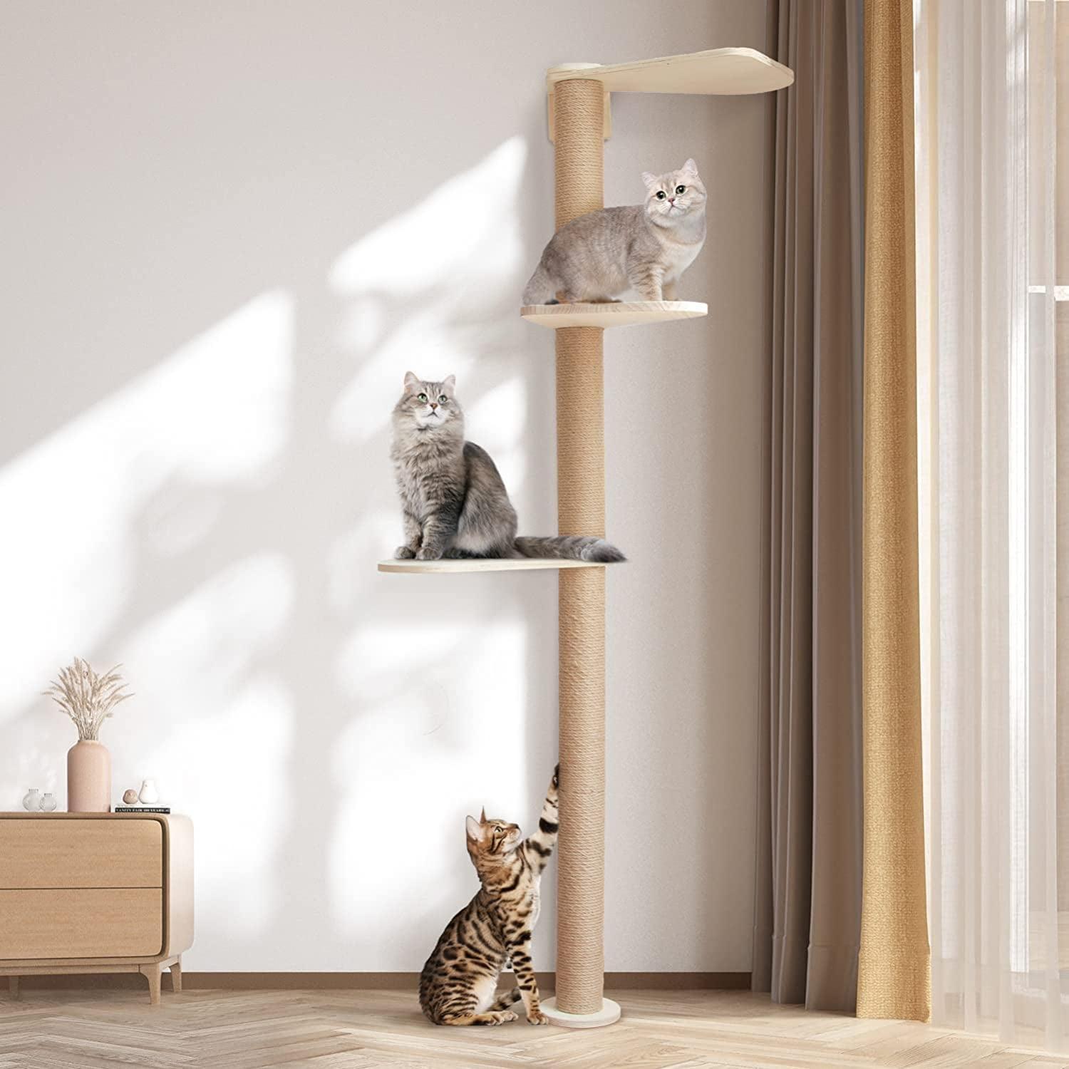 Natural Sisal 3-Tier Adjustable Wood Cat Tower