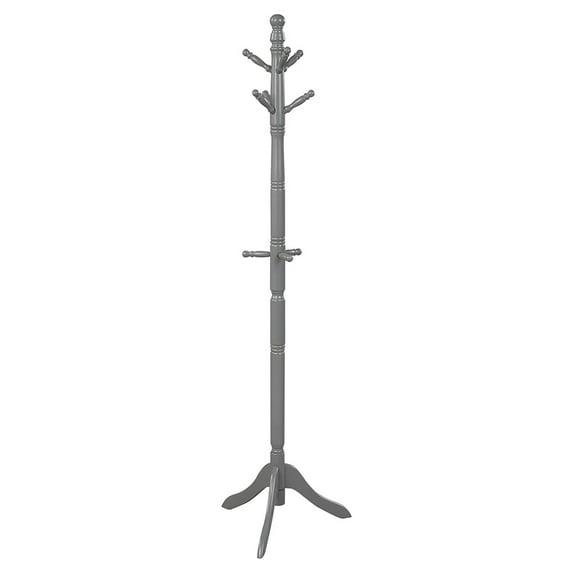 Tangkula Free Standing Coat Rack Solid Wood Hall Tree w/9 Hooks & 2 Adjustable Height Grey