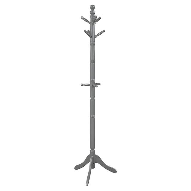 Tangkula Free Standing Coat Rack Solid Wood Hall Tree w/9 Hooks & 2 Adjustable Height Grey