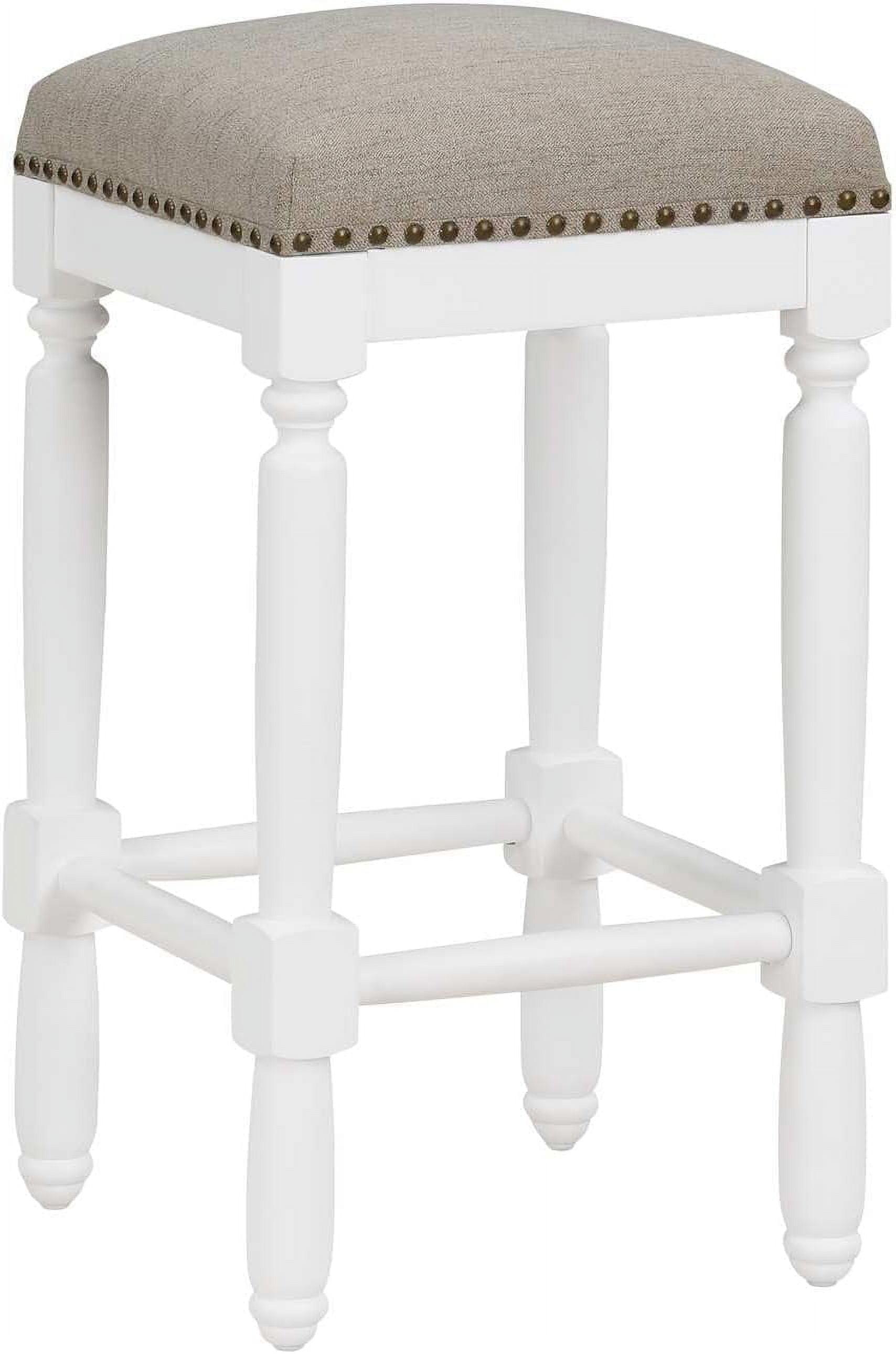 Farmhouse White Wood Backless Counter Stool with Nailhead Trim