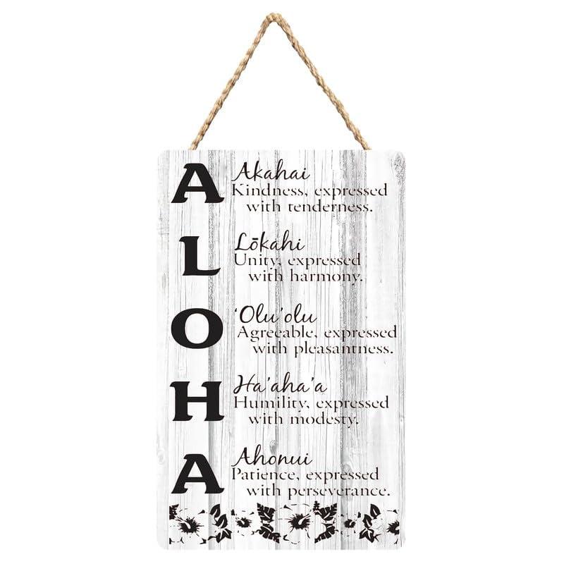 Wood Door Sign Aloha - Acronym - Hawaiian Sign Hanging Printed Wooden Plaque Decor, Wall Art Decor Home Office Door Decoration 6X12 Inch C23