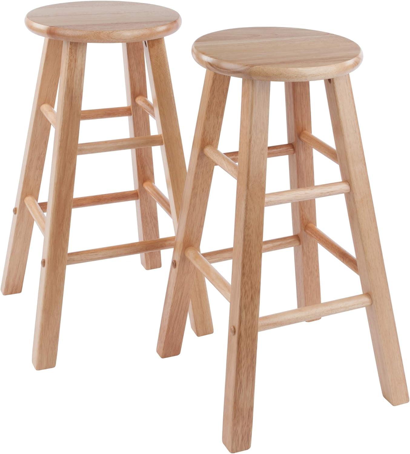 Transitional Natural Wood Backless Counter Stool, 24"H Beige