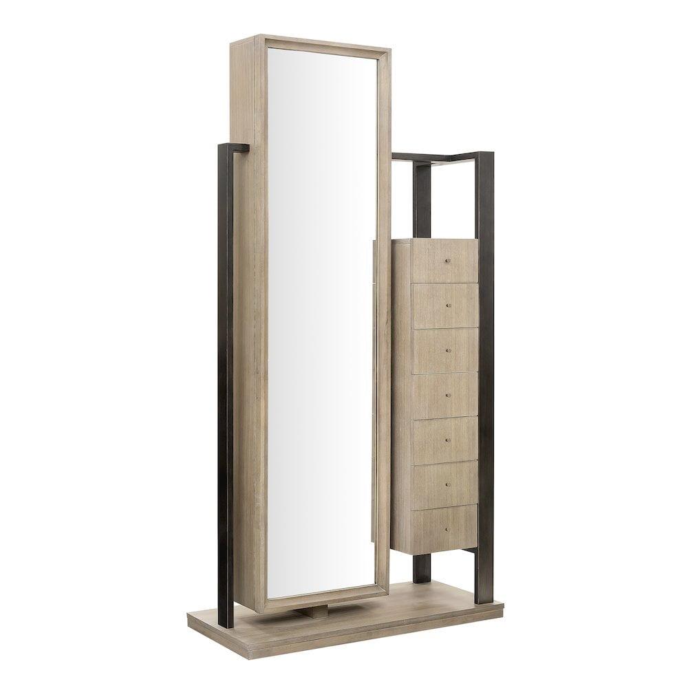 Natural Wood Full-Length Mirror Semanier with Storage