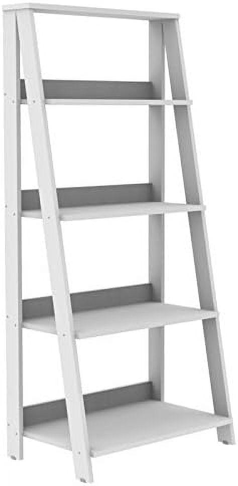 White 55" Wood Ladder Bookcase with 4 Shelves