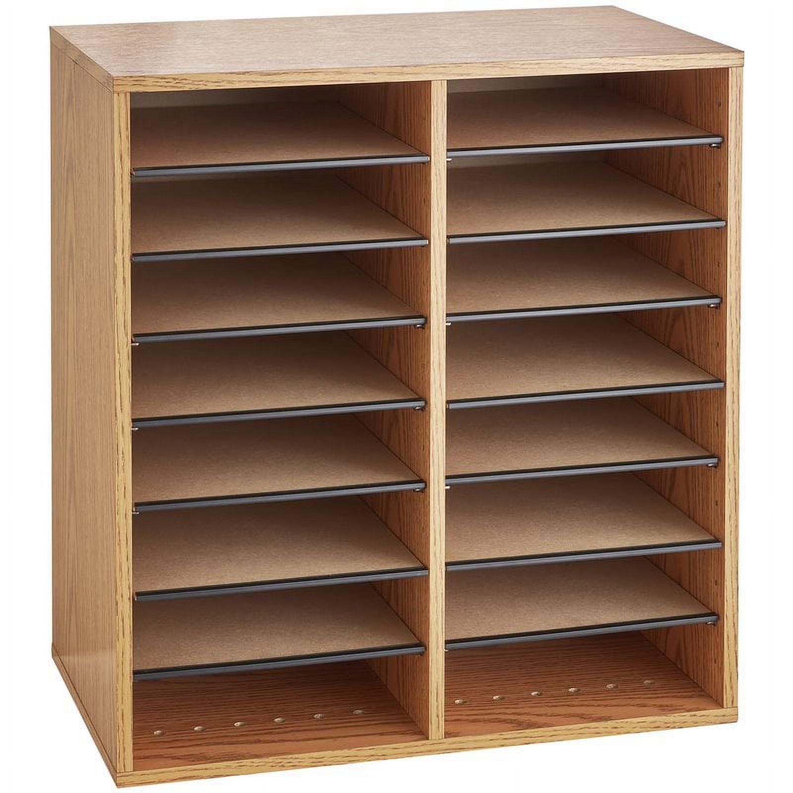 Compact Oak Laminate 16-Compartment Literature Organizer