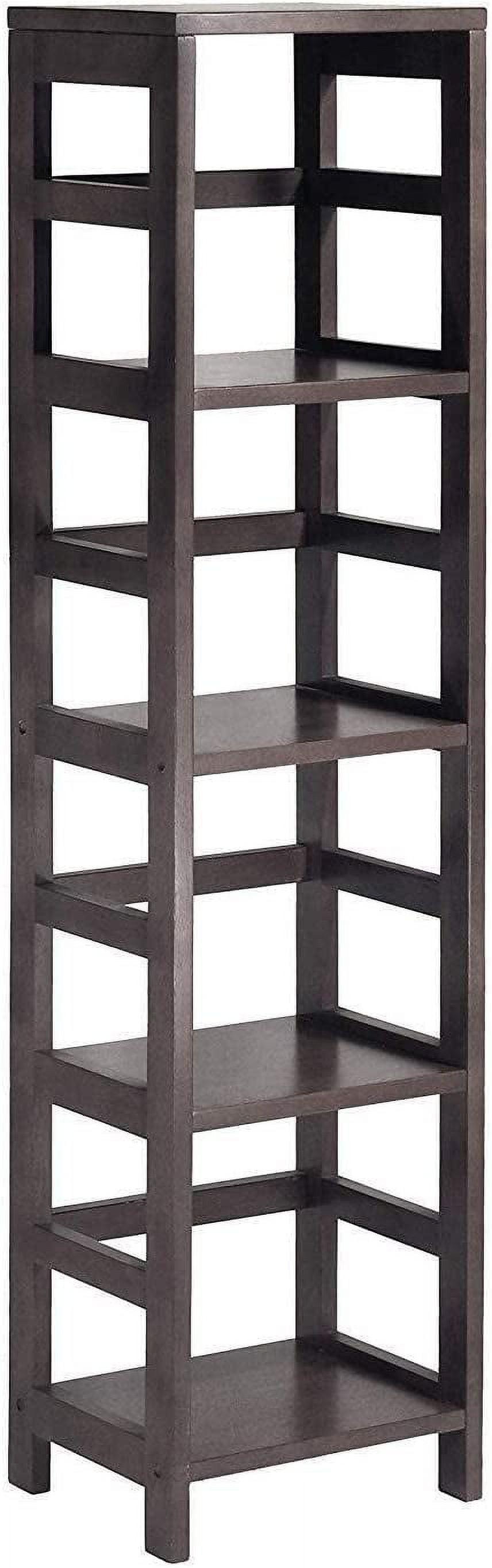 Espresso Medium Wood 4-Section Narrow Open Storage Shelf