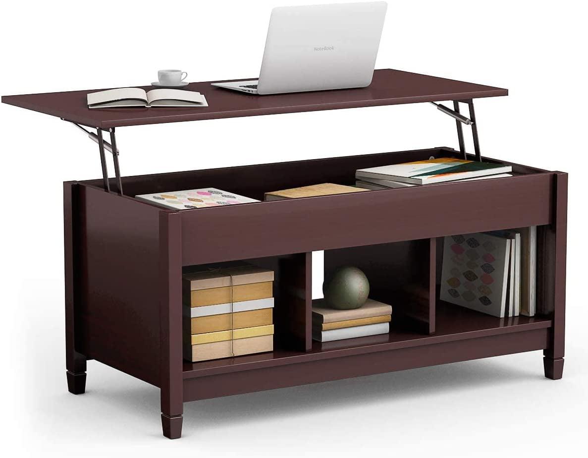 Spaco Lift Top Coffee Table with Hidden Storage Compartment-Coffee, Durable Desk with Solid Wood Legs, Adjustable Height, Multiple Colors, Perfect for Any Room