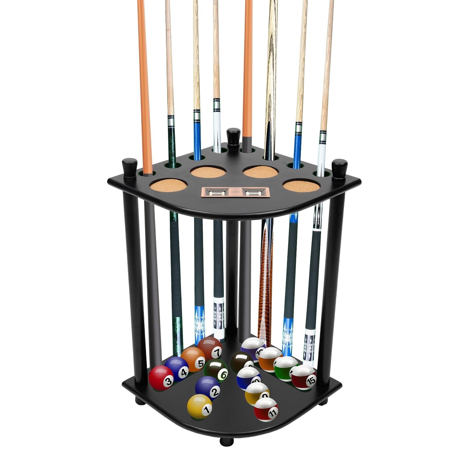 Wood Pool Cue Rack Solid Pool Stick Holder,Black Floor Stand Holds 8 Pool Billiard Stick Billiard Cue Racks,Pool Table Accessories for Game Room,Club